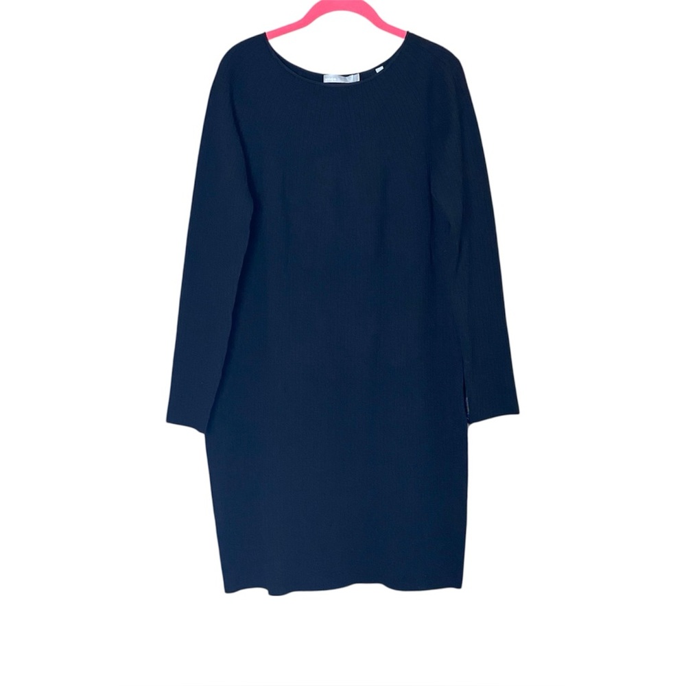 Vince Black Ribbed Knit Wool Sweater Dress Minimalist Long Sleeve Size L